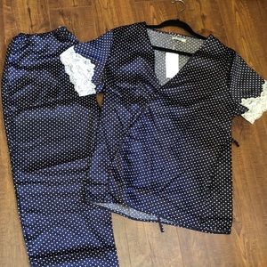 Silk wrap lace pajama set